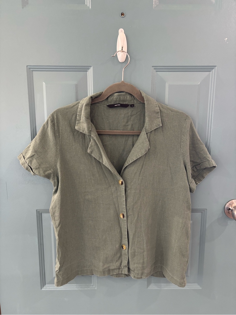 Vero Moda Olive Green Short-Sleeve Button Front Shirt